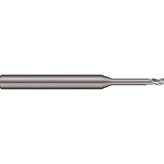 Corner Radius End Mill: 1/16″ Dia, 3/32″ LOC, 0.005″ Radius, 3 Flutes, Solid Carbide 2″ OAL, 1/8″ Shank Dia, 20 ° Helix, Bright/Uncoated, Corner Radius End