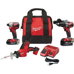 Milwaukee Tool - 18 Volt Cordless Tool Combination Kit - Includes Brushless Compact Hammer Drill, Brushless 1/4" Impact Driver & Hackzall Reciprocating Saw, Lithium-Ion Battery Included - A1 Tooling