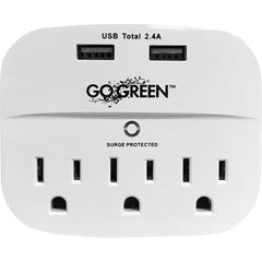 GoGreen Power - Electrical Outlet Adapters; Adapter Type: Wall Tap ; Amperage: 15 ; Voltage: 125 ; Number of Outlets: 3 ; Adapter Color: White ; NEMA Configuration: Non Nema - Exact Industrial Supply