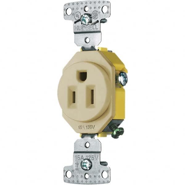 Hubbell Wiring Device-Kellems - 125V 15A NEMA 5-15R Residential Grade Ivory Straight Blade Single Receptacle - A1 Tooling