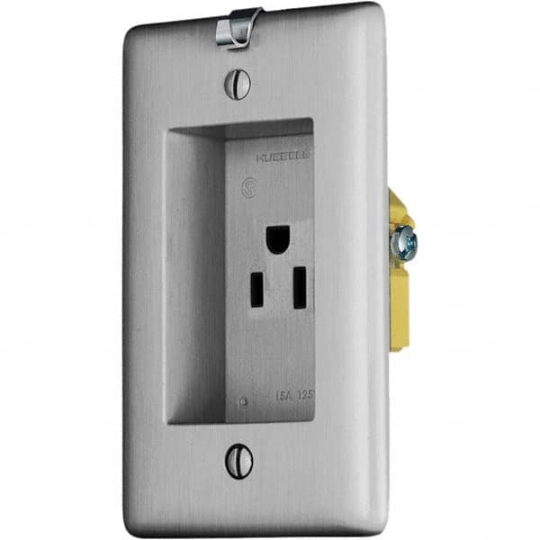 Hubbell Wiring Device-Kellems - 125V 15A NEMA 5-15R Residential Grade Stainless Straight Blade Single Receptacle - A1 Tooling