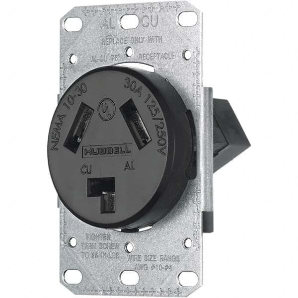 Hubbell Wiring Device-Kellems - 125/250 VAC 30A NEMA 10-30R Residential Grade Black Straight Blade Single Receptacle - A1 Tooling