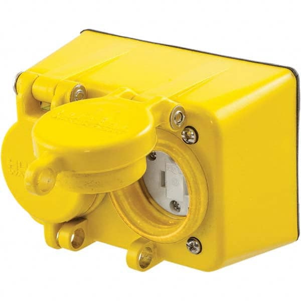 125V 15A NEMA 5-15R Industrial Grade Yellow Straight Blade Duplex Receptacle 2 Pole, 3 Wire, Grounded, Flush Mount, Raintight