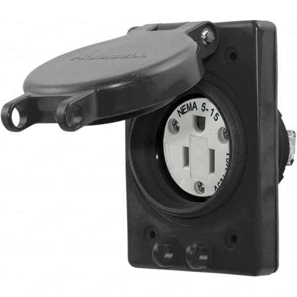 Hubbell Wiring Device-Kellems - 125V 15A NEMA 5-15R Industrial Grade Black Straight Blade Single Receptacle - A1 Tooling