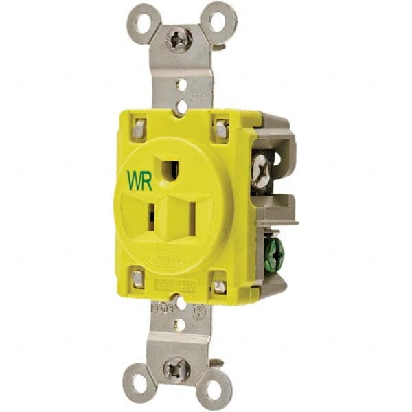 Hubbell Wiring Device-Kellems - 125V 15A NEMA 5-15R Industrial Grade Yellow Straight Blade Single Receptacle - A1 Tooling