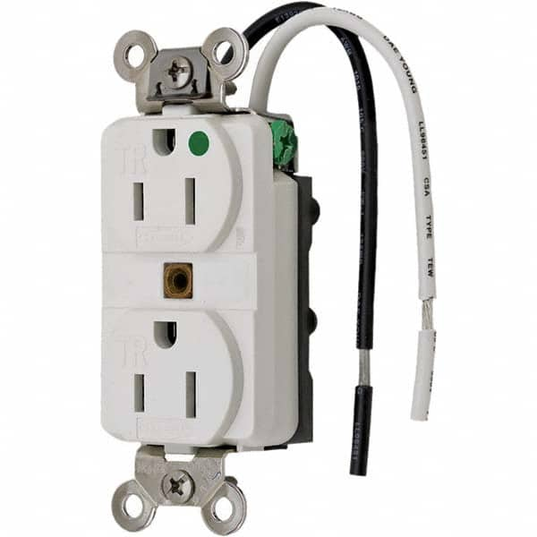 Hubbell Wiring Device-Kellems - 125V 15A NEMA 5-15R Hospital Grade White Straight Blade Duplex Receptacle - A1 Tooling