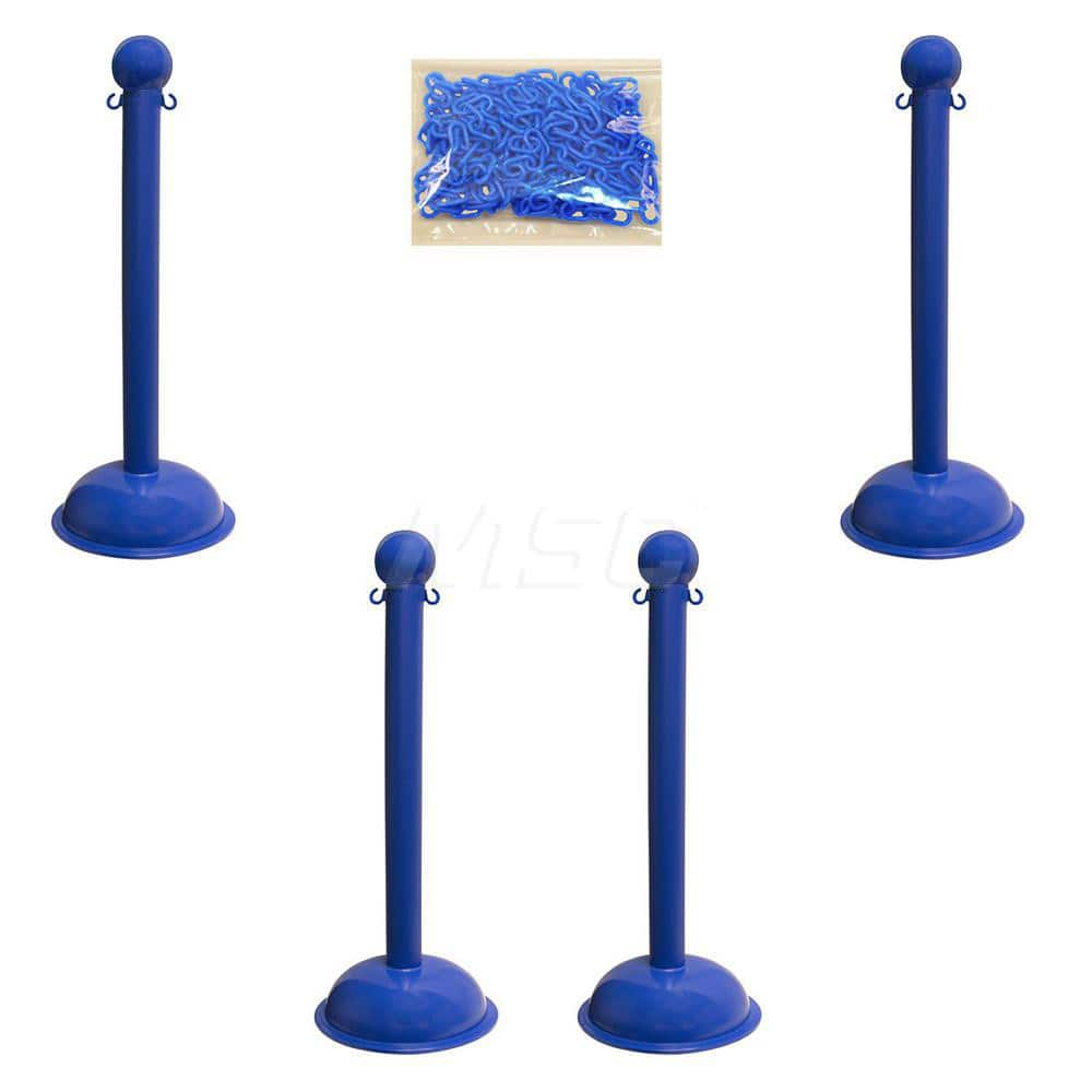 Barrier Rope & Chain; Type: Stanchion & Chain Kit; Material: Plastic; Color: Blue; Rope/Chain Material: Plastic; Hook Fitting Material: None; Snap End Material: None; Color: Blue; Length (Feet): 30.00; 30.000; Overall Length: 30.00; Includes: (6) Complete