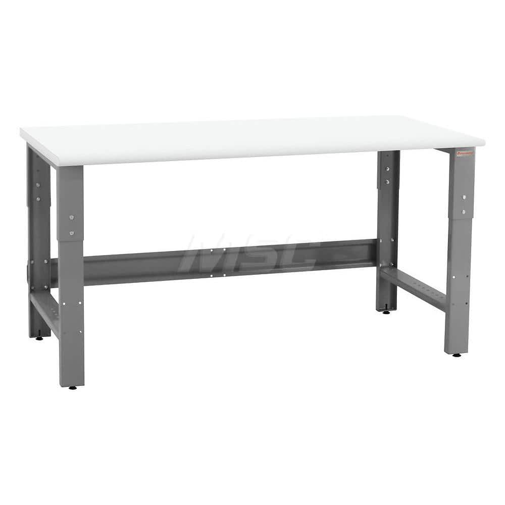 Stationary Work Bench: 120″ Wide, 24″ Deep, 36″ High, Gray & White 1,200 lb Capacity