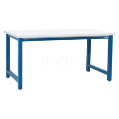 Stationary Work Bench: 120″ Wide, 24″ Deep, 34″ High, Light Blue & White 6,600 lb Capacity