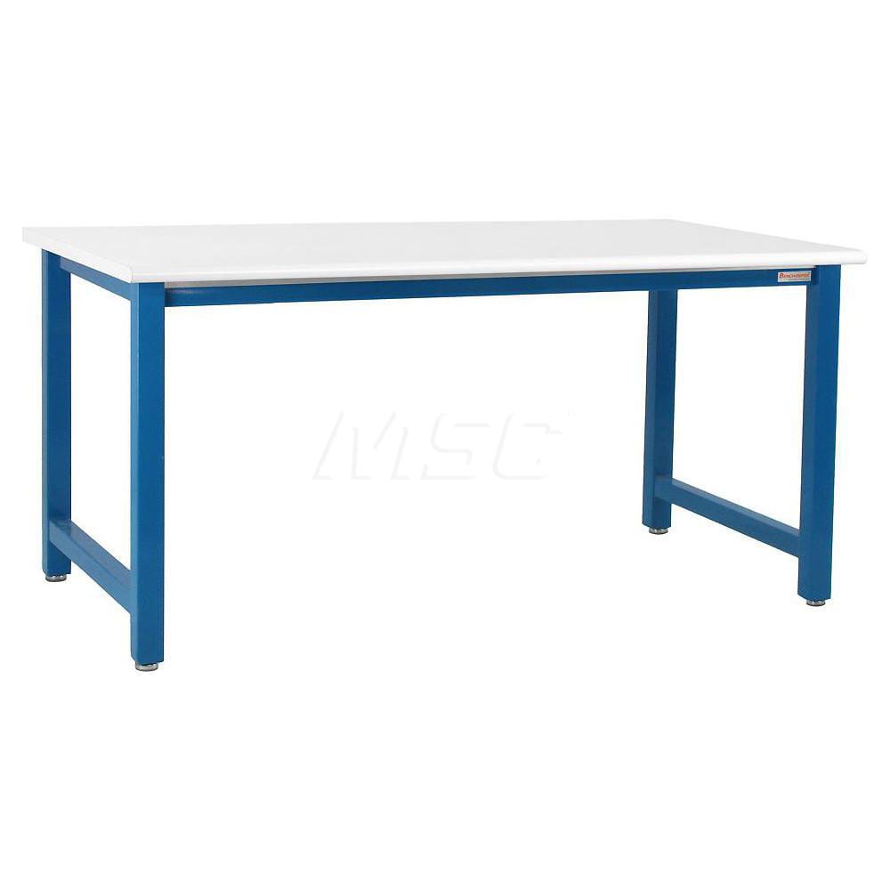 Stationary Work Bench: 72″ Wide, 24″ Deep, 34″ High, Light Blue & White 6,600 lb Capacity