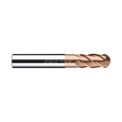 Ball End Mill: 3.622″ Dia, 1.2598″ LOC, 4 Flute, Solid Carbide 92 mm OAL, 16 mm Shank Dia, 40 ° Helix, Duro-Si Coated, Single End, Series Sphero-X