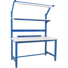 Stationary Work Bench: 60″ Wide, 30″ Deep, 36″ High, Light Blue & White