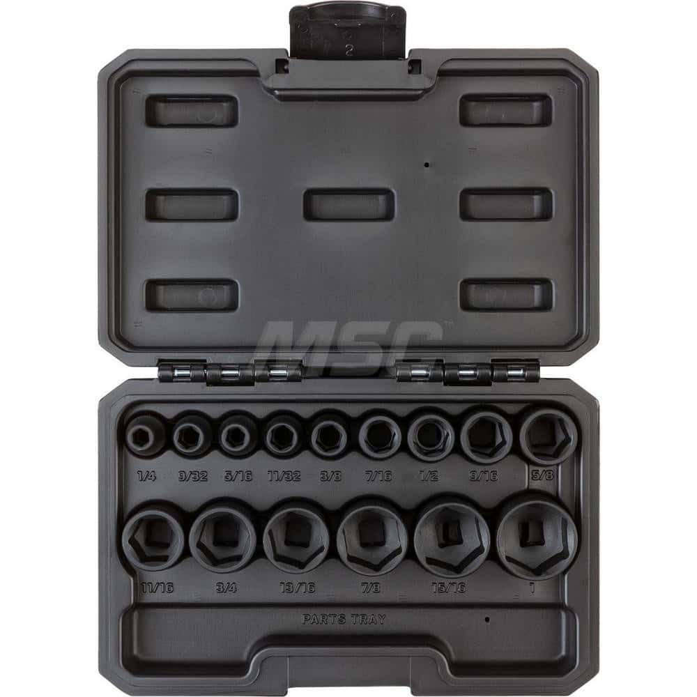 Socket Set: 3/8″ Drive 1/4 to 1″ Socket, 6 Point