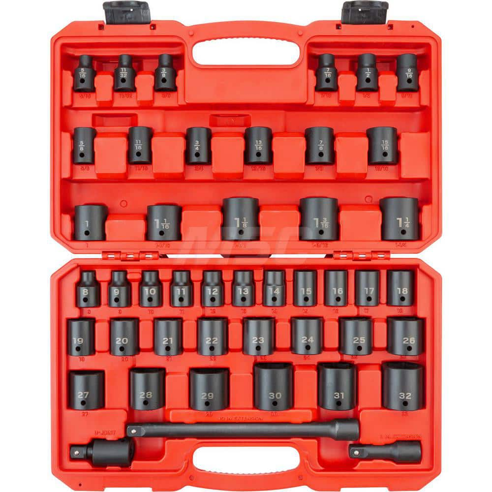 Socket Set: 1/2″ Drive 8 to 32 mm Socket, 6 Point