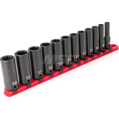 Socket Set: 3/8″ Drive 8 to 19 mm Socket, 6 Point