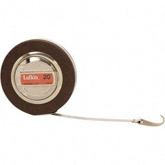 Lufkin - 20' x 3/8" White Steel Blade Tape Measure - 1, 1/10 & 1/100" Graduation, Inch Graduation Style, Brown Vinyl Clad Steel Case - A1 Tooling