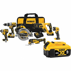 DeWALT - 20 Volt Cordless Tool Combination Kit - Includes 1/2" Brushless Hammerdrill, 1/4" Brushless Impact Driver, Brushless Reciprocating Saw, 7-1/2" Brushless Circular Saw, Oscillating Tool & LED Worklight, Lithium-Ion Battery Included - A1 Tooling