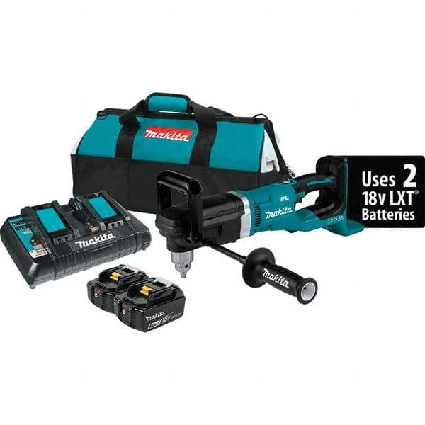 Makita - 36 Volt 1/2" Chuck Right Angle Handle Cordless Drill - 0-1400 RPM, Reversible, 2 Lithium-Ion Batteries Included - A1 Tooling