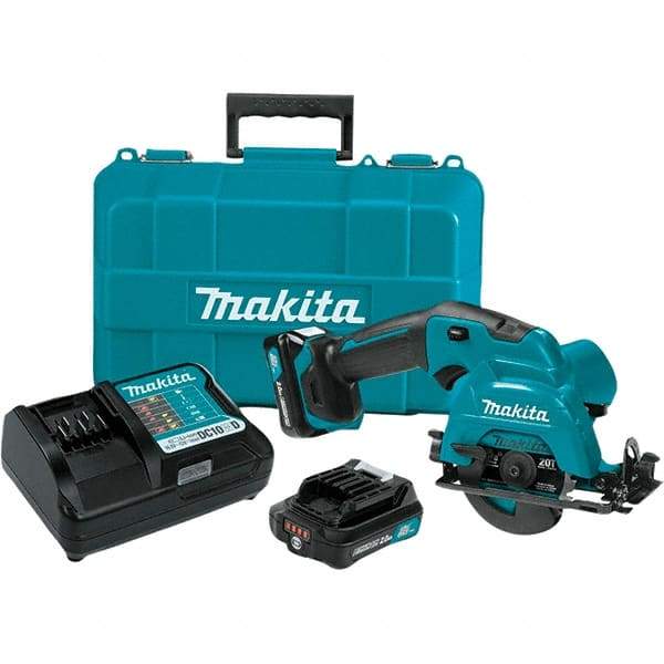 Makita - 12 Volt, 3-3/8" Blade, Cordless Circular Saw - 1,500 RPM, 2 Lithium-Ion Batteries Included - A1 Tooling