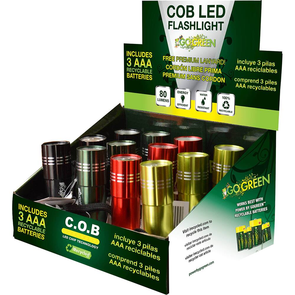 GoGreen Power - Flashlights; Type: Industrial/Tactical ; Bulb Type: LED ; Battery Size: AAA ; Rechargeable: Disposable ; Body Color: Black; Green; Red ; Complete Light Output (Lumens): 80 - Exact Industrial Supply