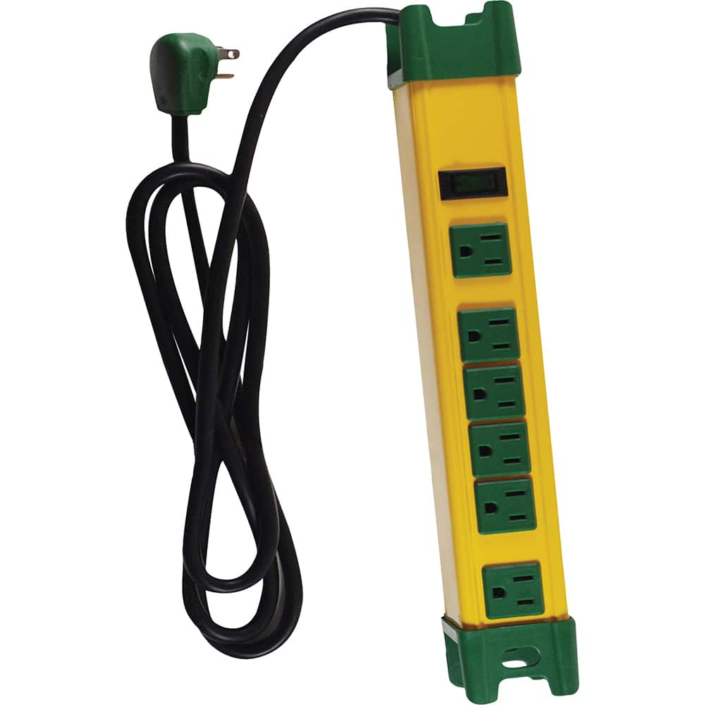 GoGreen Power - Power Outlet Strips; Amperage: 15 ; Voltage: 125 ; Number of Outlets: 6 ; Material: Metal ; Mounting Type: Floor ; Cord Length (Feet): 6 - Exact Industrial Supply