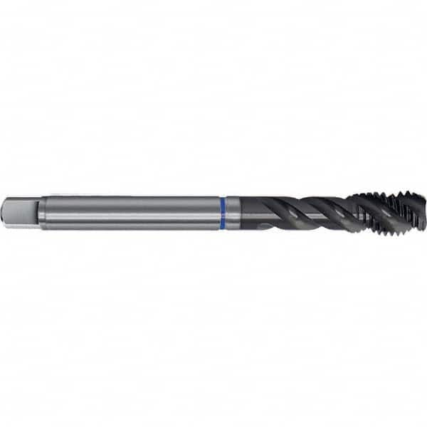 Spiral Flute Tap: M18 x 1.50, Metric Fine, 4 Flute, Semi-Bottoming, 6HX Class of Fit, PM-HSS-E, TiAlN Finish Right Hand Flute, Right Hand Thread, D5 & D6, Series 4635