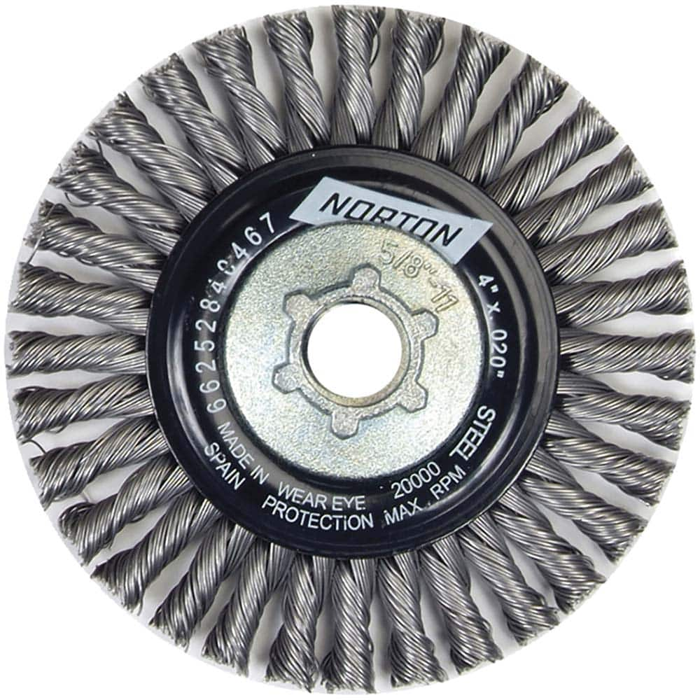 Norton - 4" OD, 5/8-11 Arbor Hole, Stringer Bead Twist Knot Carbon Wheel Brush - A1 Tooling