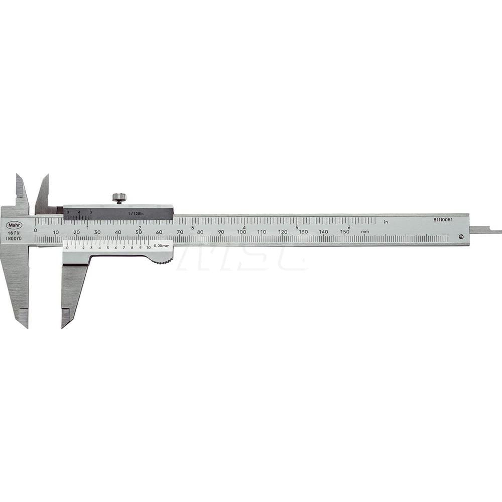 Mahr - Vernier Calipers; Minimum Measurement (mm): 0 ; Minimum Measurement (Decimal Inch): 0 ; Maximum Measurement (Decimal Inch): 8 ; Maximum Measurement (mm): 200 ; Graduation (mm): 0.05 ; Graduation (Inch): 1/128 - Exact Industrial Supply