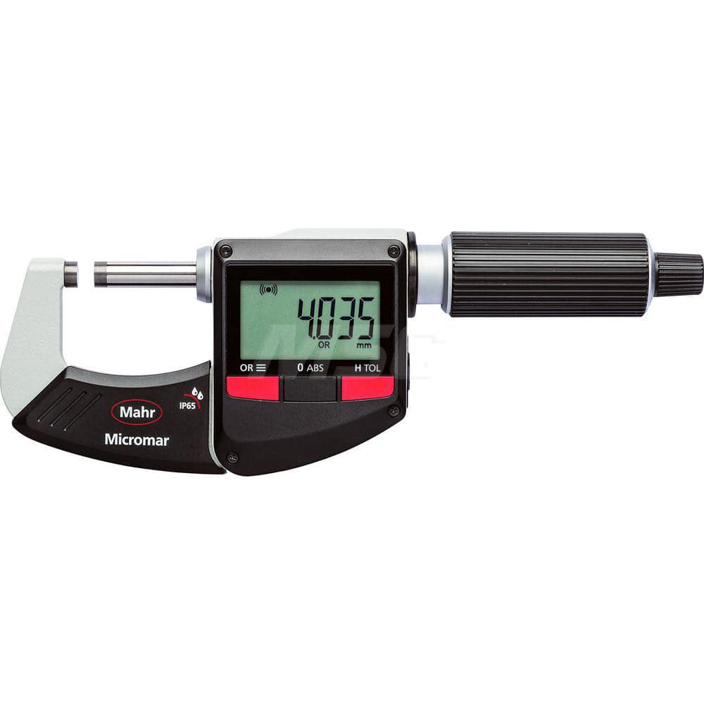 Mahr - Electronic Outside Micrometers; Type: Digital Outside Micrometer ; Minimum Measurement (Decimal Inch): 1 ; Minimum Measurement (mm): 25 ; Maximum Measurement (mm): 50 ; Thimble Type: Ratchet ; Calibrated: Yes - Exact Industrial Supply