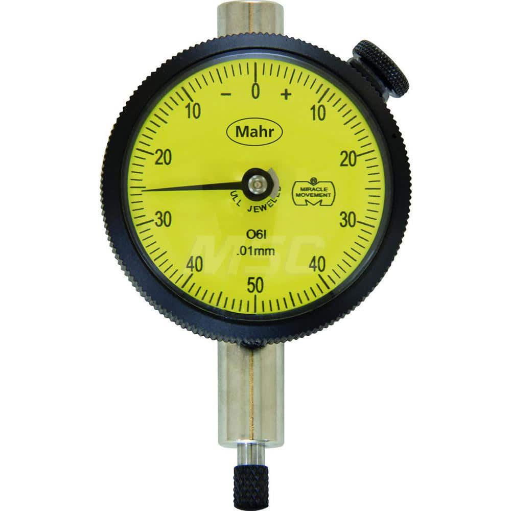 Mahr - Dial Drop Indicators; Maximum Measurement (Inch): 0.02 ; Maximum Measurement (mm): 0.50 ; Dial Graduation (mm): 0.0020 ; Dial Graduation (Decimal Inch): 7.870000 ; Dial Reading: 0-10-0 ; Dial Diameter (mm): 45.00 - Exact Industrial Supply