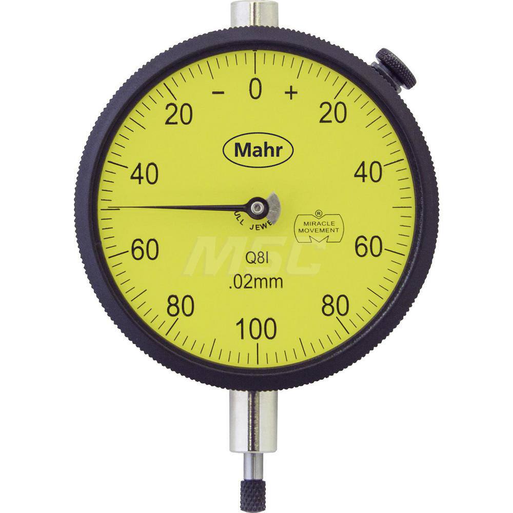 Mahr - Dial Drop Indicators; Maximum Measurement (Inch): 0.2 ; Maximum Measurement (mm): 5.00 ; Dial Graduation (mm): 0.0200 ; Dial Graduation (Decimal Inch): 0.000800 ; Dial Reading: 0-100-0 ; Dial Diameter (mm): 70.00 - Exact Industrial Supply