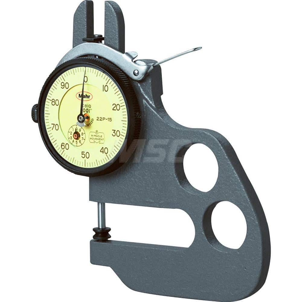 Mahr - Dial Thickness Gages; Minimum Measurement (Inch): 0 ; Minimum Measurement (mm): 0 ; Minimum Measurement (Decimal Inch): 0 ; Maximum Measurement (Inch): 1.9800 ; Maximum Measurement (Decimal Inch): 1.9800 ; Maximum Measurement (mm): 25 - Exact Industrial Supply