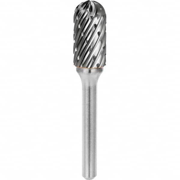 SGS Pro - 3/8" Cut Diam, 1/4" Shank Diam, Tungsten Carbide Steel Cut Ball Nose Cylinder Burr - A1 Tooling