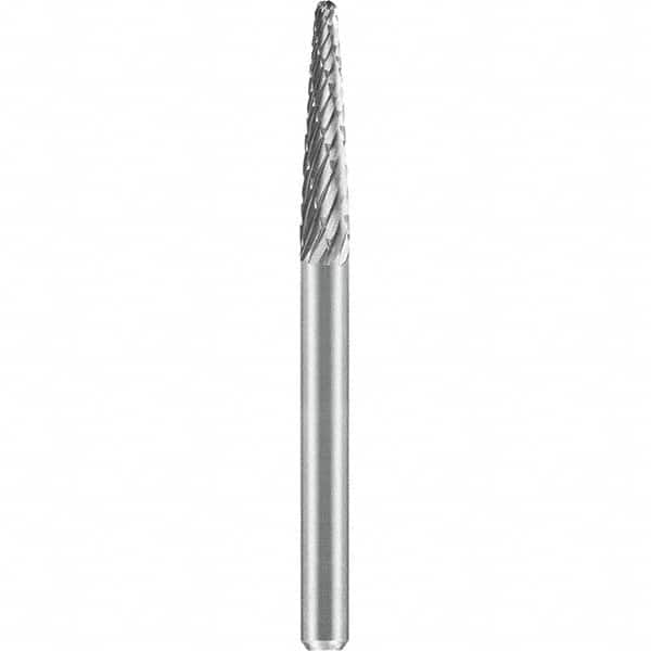 SGS Pro - 1/8" Cut Diam, 1/8" Shank Diam, Tungsten Carbide Double Cut Ball Nose Cone Burr - A1 Tooling