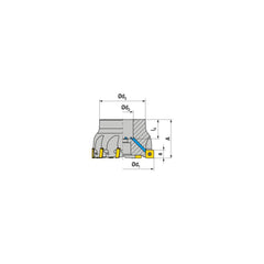 Indexable Square-Shoulder Face Mill:  A490200R0512A075175EF,  2'' Cut Dia,  0.7500″ Arbor Hole Dia,  0.3930″ Max Cutting Depth Uses  5,  SD.. 1205.. Inserts,  Through Coolant,  Series  A490-12