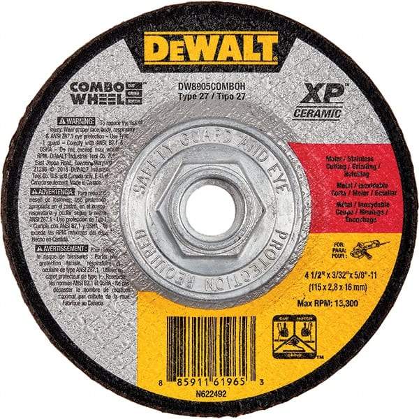 DeWALT - 4-1/2" 24 Grit Ceramic Cutoff Wheel - 3/32" Thick, 5/8-11 Arbor, 13,300 Max RPM, Use with Angle Grinders - A1 Tooling