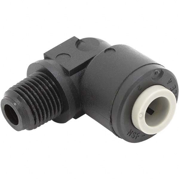 Push-To-Connect Tube Fitting: Male Swivel Elbow, 3/8 x 1/4″ OD Polypropylene, 150 psi