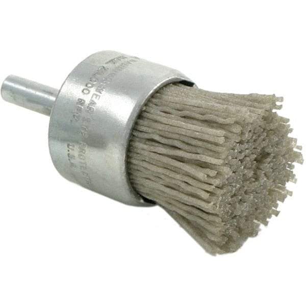 Brush Research Mfg. - 80 Grit, 1/2" Brush Diam, Crimped, End Brush - Coarse Grade, 1/4" Diam Steel Shank, 20,000 Max RPM - A1 Tooling