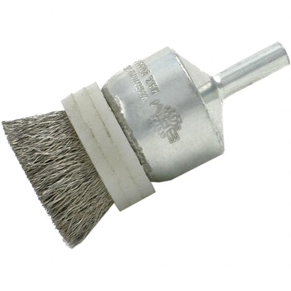 Brush Research Mfg. - 1/2" Brush Diam, Crimped, End Brush - 1/4" Diam Steel Shank, 20,000 Max RPM - A1 Tooling