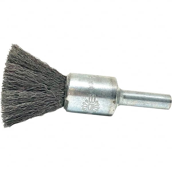 Brush Research Mfg. - 1/2" Brush Diam, Crimped, End Brush - 1/4" Diam Steel Shank, 20,000 Max RPM - A1 Tooling