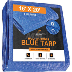 Tarp/Dust Cover: Blue, Rectangle, Polyethylene, 20' Long x 16' Wide, 5 mil Polyethylene, Rectangle