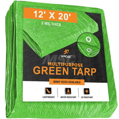 Tarp/Dust Cover: Green, Rectangle, Polyethylene, 20' Long x 12' Wide, 5 mil Polyethylene, Rectangle