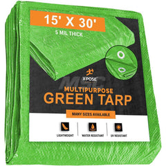 Tarp/Dust Cover: Green, Rectangle, Polyethylene, 30' Long x 15' Wide, 5 mil Polyethylene, Rectangle