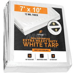 Tarp/Dust Cover: White, Rectangle, Polyethylene, 10' Long x 7' Wide, 12 mil Polyethylene, Rectangle