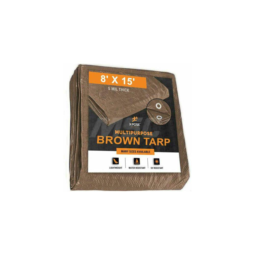 Tarp/Dust Cover: Brown, Rectangle, Polyethylene, 15' Long x 8' Wide, 5 mil Polyethylene, Rectangle