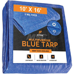 Tarp/Dust Cover: Blue, Rectangle, Polyethylene, 16' Long x 10' Wide, 5 mil Polyethylene, Rectangle