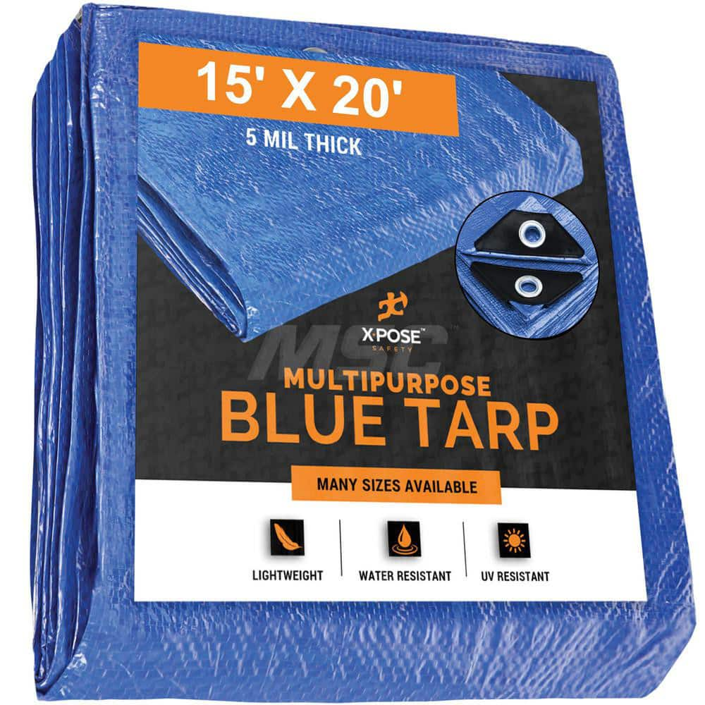 Tarp/Dust Cover: Blue, Rectangle, Polyethylene, 20' Long x 15' Wide, 5 mil Polyethylene, Rectangle