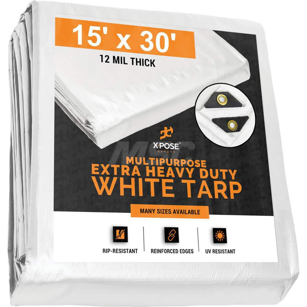 Tarp/Dust Cover: White, Rectangle, Polyethylene, 30' Long x 15' Wide, 12 mil Polyethylene, Rectangle