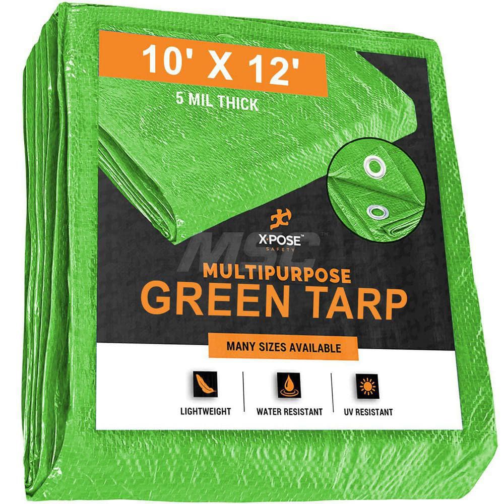 Tarp/Dust Cover: Green, Rectangle, Polyethylene, 12' Long x 10' Wide, 5 mil Polyethylene, Rectangle