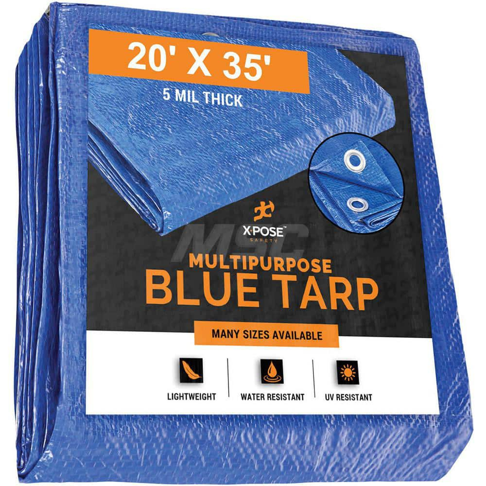 Tarp/Dust Cover: Blue, Rectangle, Polyethylene, 35' Long x 20' Wide, 5 mil Polyethylene, Rectangle